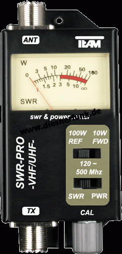 Team SWR-PRO UHF/VHF Stehwellenmessgerät 120-500 MHz 10/100 Watt