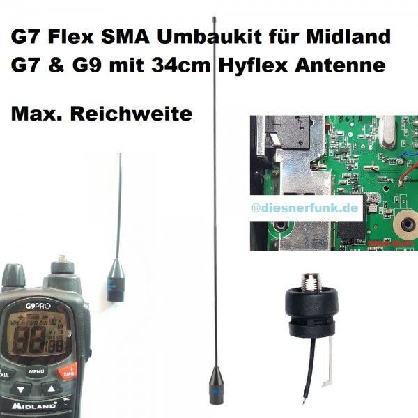 G7 Flex SMA Umbaukit für Midland G7 &amp; G9 mit 34cm Hyflex Antenne